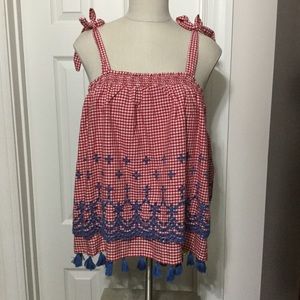 Crown and Ivy red, white, and blue tie tank top